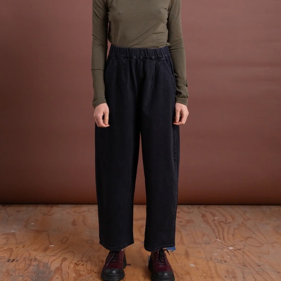 MICAELA GREG The Barrel Pant In Faded Black Iconic Curved Leg Cotton Denim XL - Picture 7 of 16